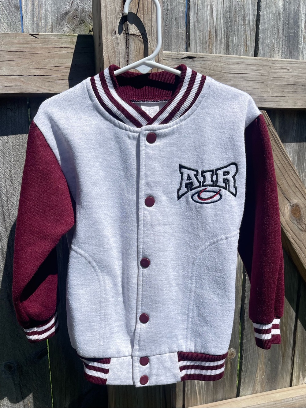VTG 90s Nike Air Varsity Jacket Youth Medium M Gray Maroon Made in USA